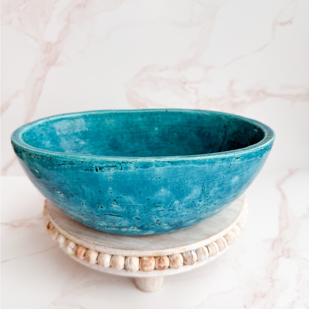Made in Italy Pottery Bowl or Candle Vessel in Peacock Teal Glaze